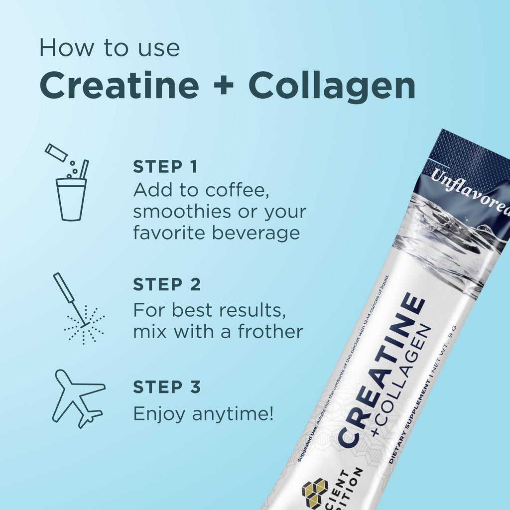Creatine + Collagen Stick Packs | Powder Unflavored (14 Servings)