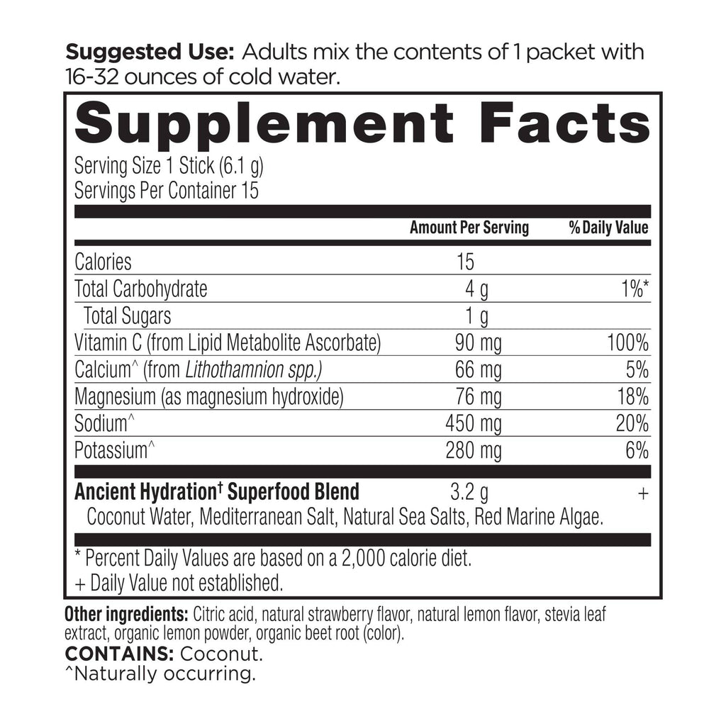 Rapid Hydration 15 Stick Packs | Powder Strawberry Lemonade Flavor (15 Servings)
