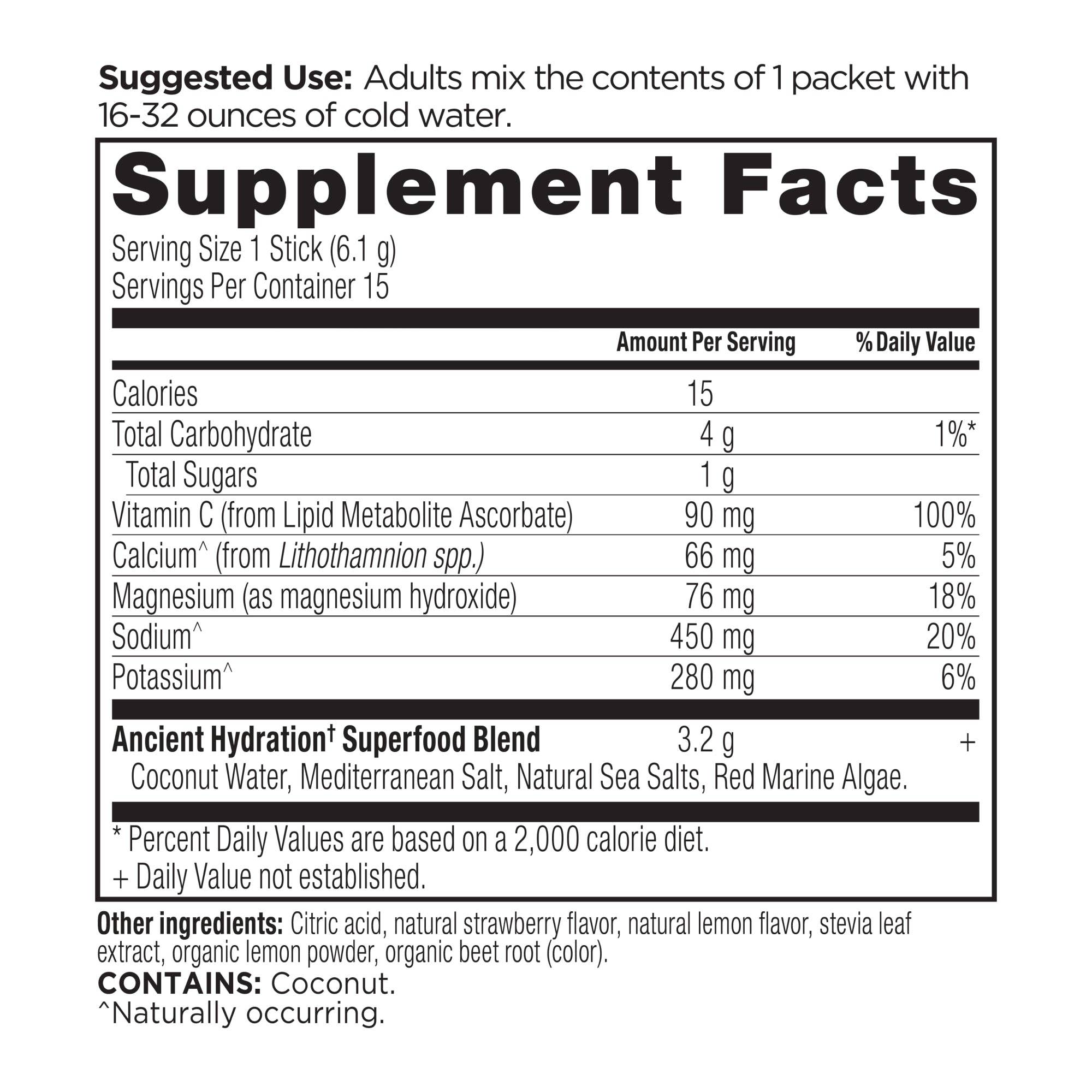 Rapid Hydration 15 Stick Packs | Powder Strawberry Lemonade Flavor (15 Servings)