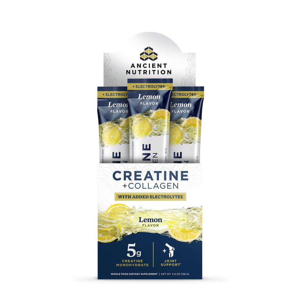 Creatine + Collagen + Electrolytes Stick Packs | Powder Lemon (14 Servings)