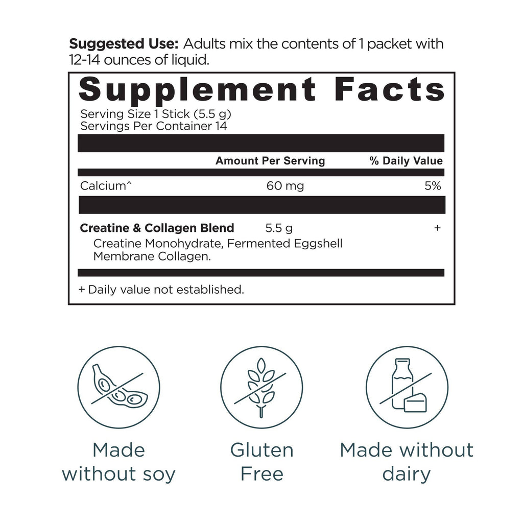 Creatine + Collagen Stick Packs | Powder Unflavored (14 Servings)