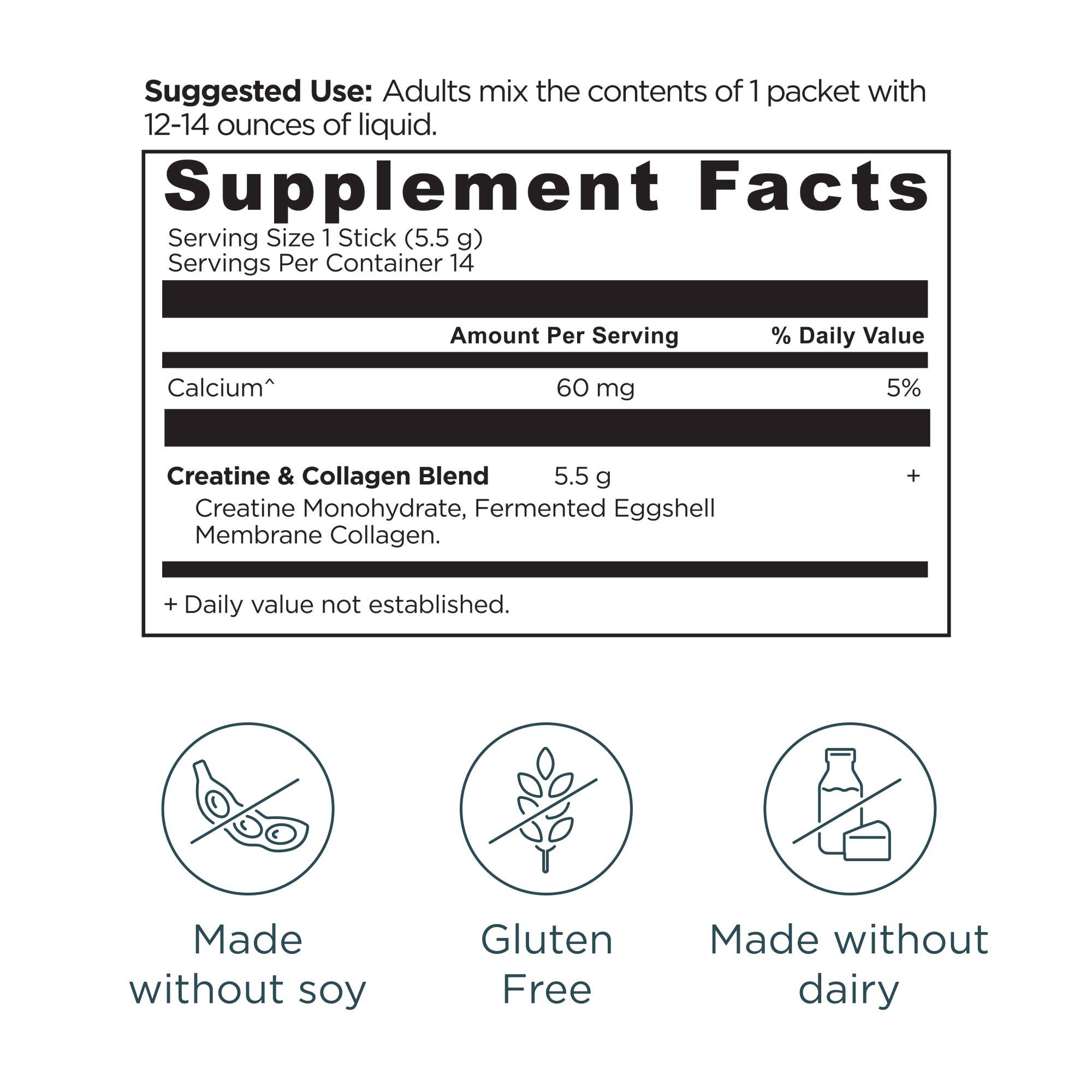 Creatine + Collagen Stick Packs | Powder Unflavored (14 Servings)