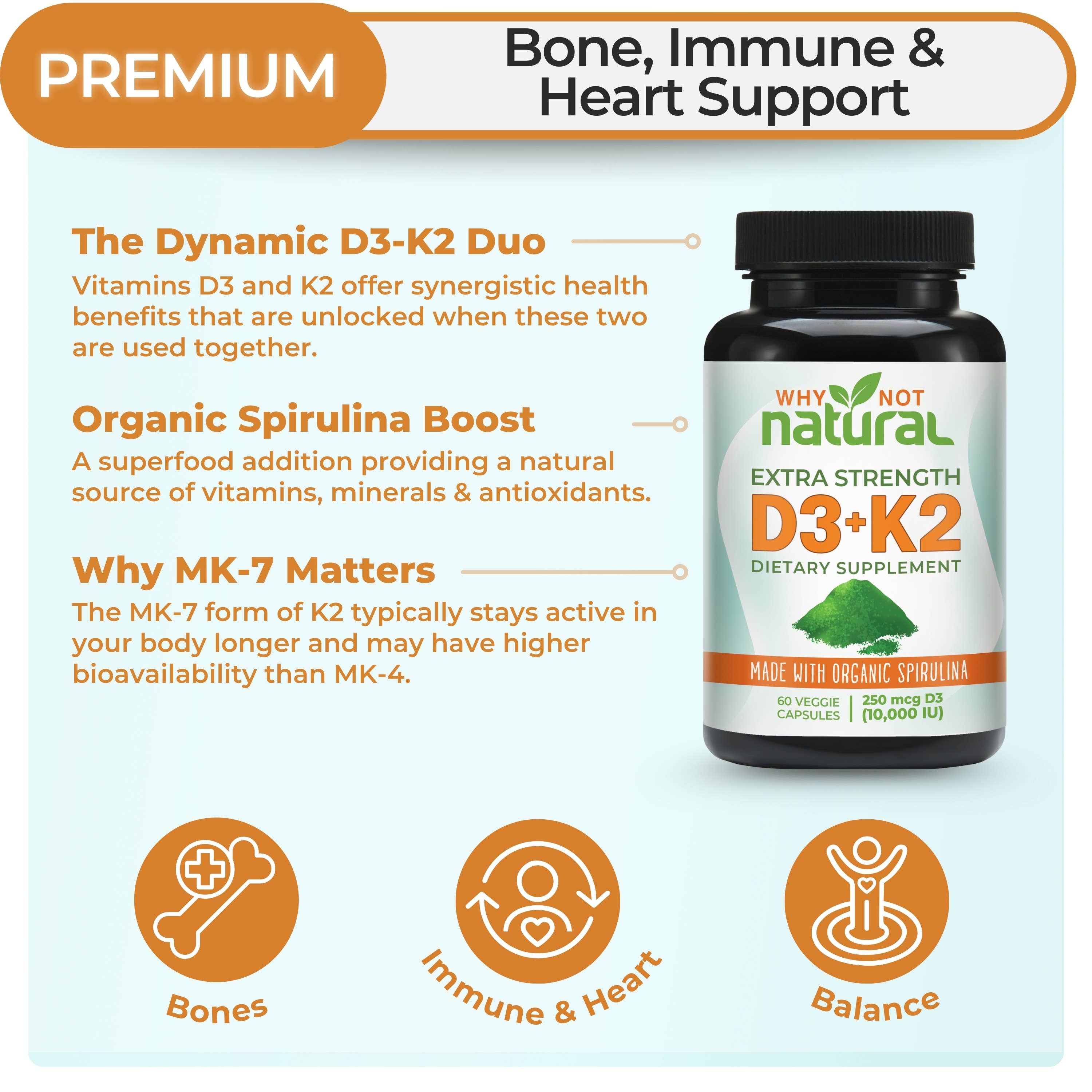 Vitamin D3 K2 (MK-7) with Organic Spirulina
