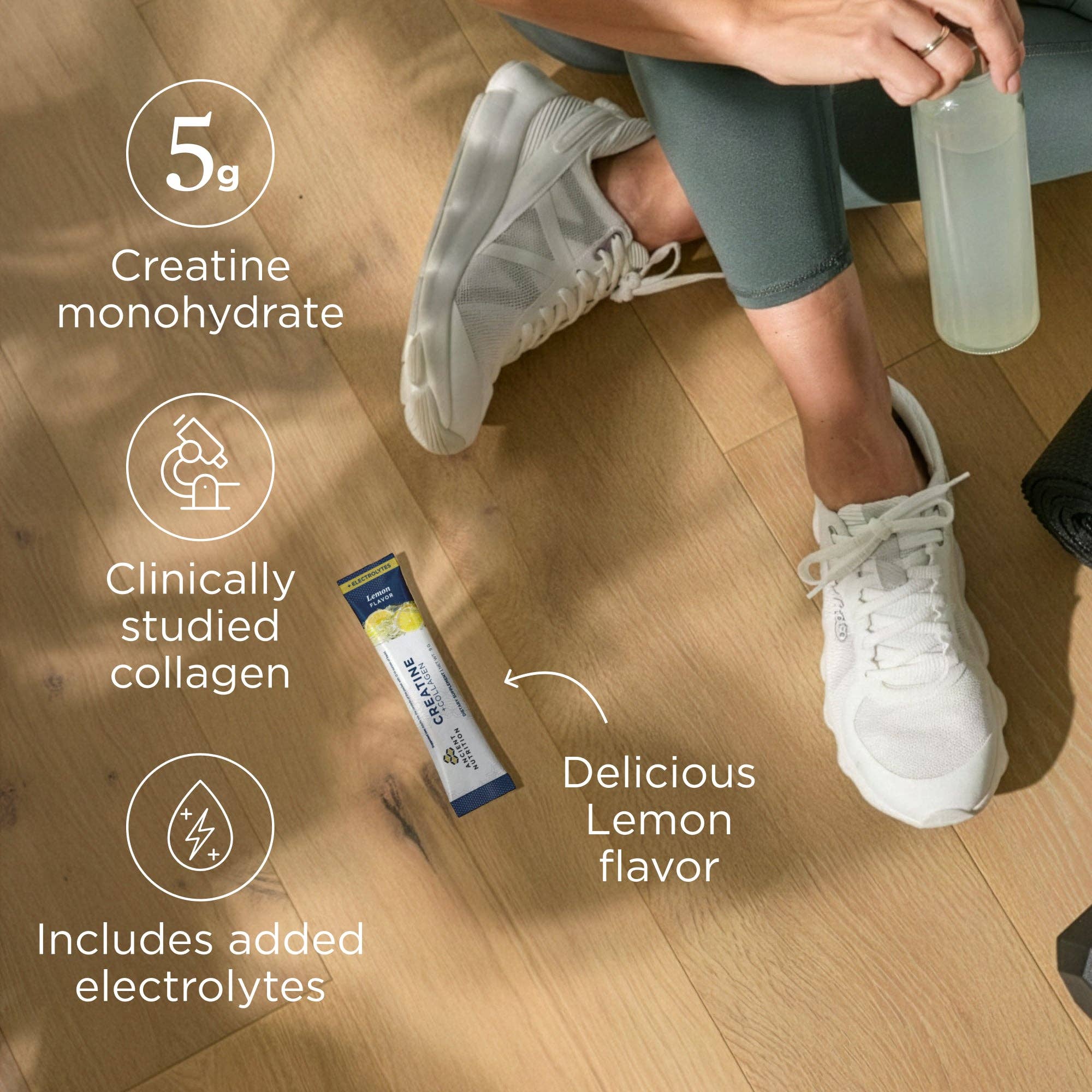 Creatine + Collagen + Electrolytes Stick Packs | Powder Lemon (14 Servings)